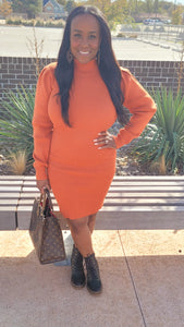 Mock Turtle Neck Sweater Dress - Rust