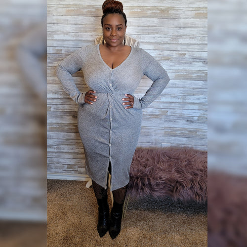 Twist Front Chic Dress - Gray