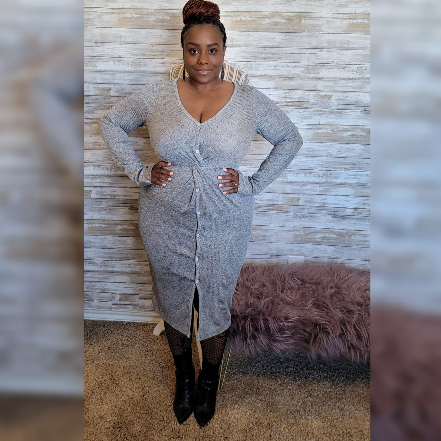 Twist Front Chic Dress - Gray