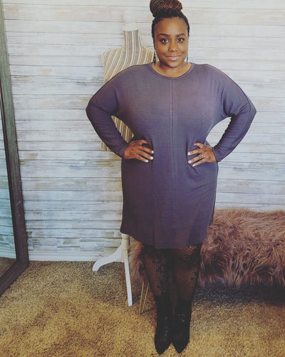 Batwing Sweater Dress - Charcoal